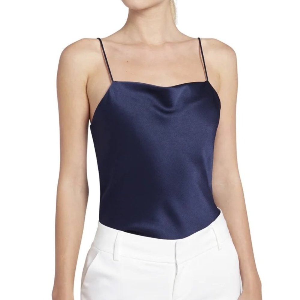 Alice + Olivia Harmon Drapey Silk Tank Camisole Navy Blue M